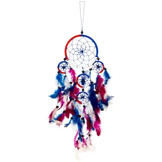 50cm x 11cm Dreamcatcher Traumfänger Rot Weiß Blau Bunte Feder 5 Ringe Gute Träume
