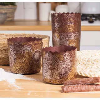 8 oz Osterbrot Papierform Paska Kulich Pascha | 25 Stück | Osterbrot Formen Panettone Papierbackform Kulich Papier Golden-Bird Braunes Design
