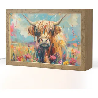 OnlyWow Tischleuchte Schottische Hochländer - Natur - Farbenfroh - Blumen 30x20 cm , Bordeaux , Holzwerkstoff , Rechteckig , LED integrated , 30x20x8 cm , Lampen & Leuchten, Innenbeleuchtung, Tischlampen