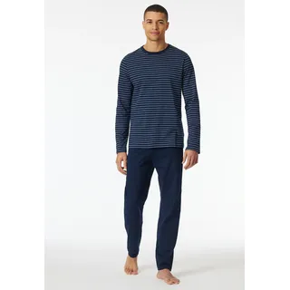 Schlafanzug SCHIESSER "Casual Essentials", Herren, Gr. 106, blau (801, admiral), Single Jersey, Obermaterial: 100% Baumwolle, gestreift, unifarben, bequem lang, Rundhals, Homewear-Sets Schlafanzug, mit Streifen