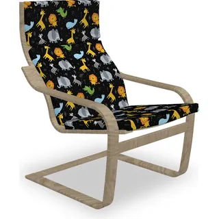 ABAKUHAUS Tier Poäng Sessel Polster, Löwe Giraffe Wal Zebra, Sitzkissen mit Stuhlkissen mit Hakenschlaufe und Reißverschluss, Charcoal Grau Weiß - Grau