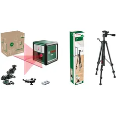 Bosch Home and Garden Bosch Kreuzlinienlaser Quigo mit Universalklemme MM 2 (einfaches und präzises Ausrichten) + Bosch Premium-Stativ TT 150 (höhenverstellbar von 55-157)