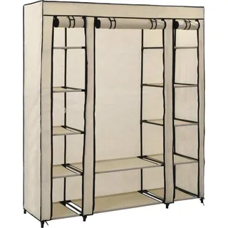 The Living Store Stoffschrank mit Fächern Kleiderstangen Creme 150x45x176cm - Creme