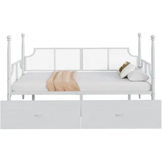 Beaok Metallbett 90/200 cm in Weiß mit Kopfteil, 2 Schubladen und Vintage-Design , Metall , 90x200 cm , Schlafzimmer, Betten, Metallbetten