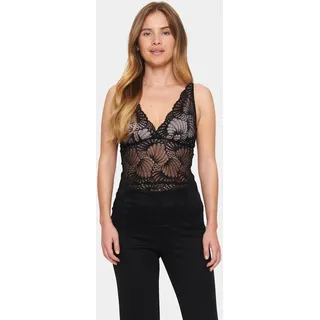 Spitzentop SAINT TROPEZ "DaisySZ top", Damen, Gr. L, schwarz, Spitze, Obermaterial: 90% Polyacryl, 10% Elasthan, unifarben, normal, V-Ausschnitt, Tops Spitzentop, transparent