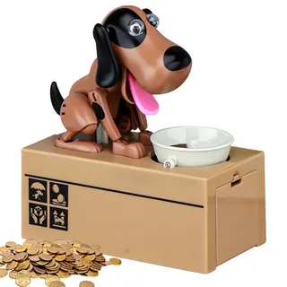Hungriger Hund Spardose, Spardose Hund Frisst Geld Kinder, Süße Welpen-Sparschwein, Hundesparschwein, Lustige Spardosen für Kinder Geburtstagsgeschenk, 16.5x8x17cm (Braun und Schwarz)