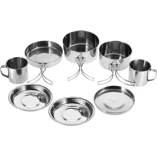 8 Teile/satz Tragbare Edelstahl Kochgeschirr Pan Topf Platte Tasse Set für Outdoor Camping Picknick - Silber