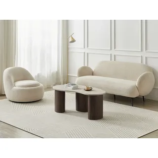 Couchtisch - MDF - Travertin-Optik - Beige & Holzfarben dunkel - ALOZYA