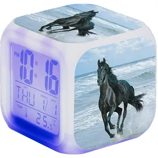 Nicole Knupfer Wecker Pferde Tier Alarm Kinder Beleuchteter LED Night Glowing Wecker mit Licht Aufwachen Geburtstagsgeschenke für Erwachsene (N)