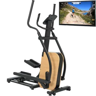 Skandika Crosstrainer für Zuhause Treliv P22 | Crosstrainer Ellipsentrainer, Rahmen aus Eisen, MDF Holz Design, 32 Stufen, 22 Programme, Magnetbremse, Kinomap App kompatibel, Bluetooth, bis 135 kg