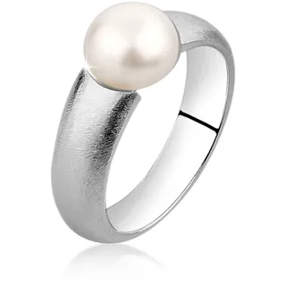 Perlenring NENALINA "Ring Perlenring satiniert Süßwasserzuchtperle 925Silber" Gr. 54, silber, Fingerringe, Damen, 54, ohne Stein, Silber 925 (Sterlingsilber), Perlenring