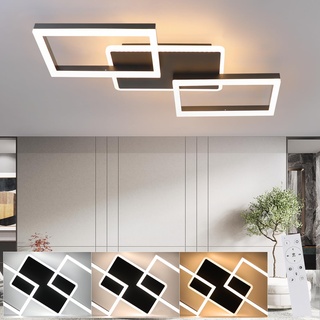 ZMH LED Deckenleuchte Wohnzimmer Deckenlampe - 48W Dimmbar Schlafzimmerlampe Schwarz Flach Design mit Fernbedienung aus Metall Modern Küchenlampe für Schlafzimmer Esszimmer Küche Flur Kinderzimmer