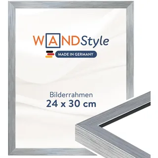 WANDStyle Bilderrahmen 24x30 Silber, moderner Bilderrahmen Holz, hochwertiger Holzbilderrahmen, Posterrahmen zum Aufhängen, Rahmen 30x24 cm, Fotorahmen H950 - Made in Germany