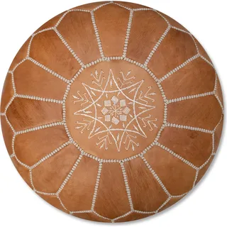Marokkanischer Echtleder Pouf - Natürlich braun - Handgefertigt - gefüllt geliefert - Ottoman Sitzsack Fußhocker - Braun