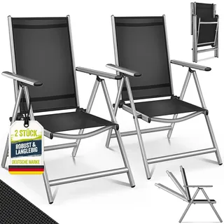 tillvex Gartenstuhl Premium 2 Stück Silber klappbar aus Aluminium | Hochlehner mit Armlehnen | Klappstuhl verstellbar | Klappsessel Balkon Garten Terrasse - Silber