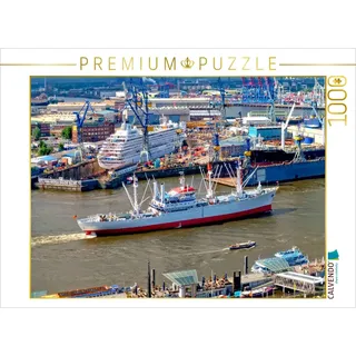 Calvendo Puzzle Hamburg Hafenpanorama mit Museumsschiff Cap San Diego 1000 Teile Lege-Größe 64x48cm Foto-Puzzle für glückliche Stunden
