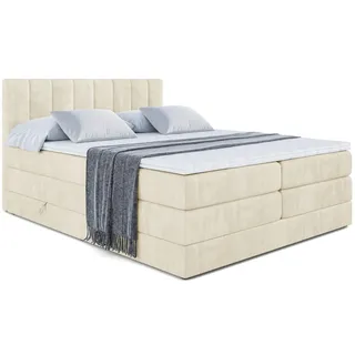 altdecor Boxspringbett Otta King - 200x200 - H3/H4 - Beige - Holzwerkstoff - Höhe ca. 20 cm , 200x200 cm , Schlafzimmer, Betten, Boxspringbetten