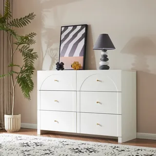 okwish Sideboard Kommode mit 6 Schubladen, Vielseitig Anrichte Buffet Standschrank, Maße: 82 x 120 x40 cm,Creme-Weiß - Weiß