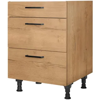 Nobilia Kochfeldumbauschrank , Eichefarben , Metall , 3 Schubladen , einzeln stellbar , 60x87x56 cm , Blauer Engel, Pefc, Goldenes M, Made in Germany, DGM-Klimapakt , Küchen, Küchenmöbel, Küchenschränke, Geräteumbauschränke