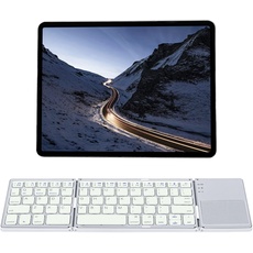 Mcbazel Wiederaufladbare Faltbare Bluetooth-Tastatur, Tragbare Faltbare Drahtlose Tri-Tastatur mit Touchpad für Mobilgeräte Kompatibel mit Tablet/Handy/PC, Weiß