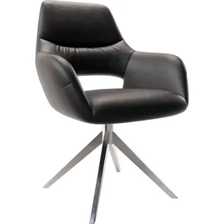 DeLife Esszimmerstuhl Yago-Flex mit Armlehnen Echt-Leder Schwarz Kreuzgestell breit Edelstahl Taschenfederkern