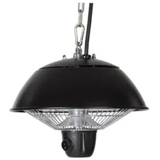 Perel Terrassen-Heizstrahler, 600 W, Halogen, Deckenmontage, Ein-/Ausschalter, Kette, 1 Heizstufe, spritzwassergeschützt, Metall, Schwarz