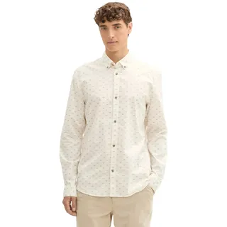 TOM TAILOR Denim Herren Slim Fit Hemd mit Muster, 36841 - White Multi Triangle Print, L