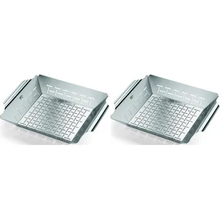 Weber Deluxe Grillkorb - Groß (35 x 30cm), Hitzebeständige & spülmaschinenfeste BBQ Grillschale aus Edelstahl, Ideal für Beilagen (Fleisch, Gemüse), für alle Grilltypen geeignet - Silber (6434)