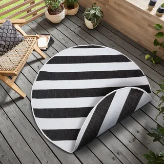 my home Teppich »Alan Wendeteppich« rund 5 mm Höhe Beidseitig nutzbar, Streifen, Scandi, wetterfest, für In- und Outdoor, schwarz-weiß
