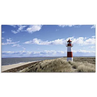 ARTland Wanddeko Glasbilder Wandbild Glas Bild einteilig 60x30 cm Querformat Strand Meer Nordsee Leuchtturm Sylt Dünen Gräser Wolken Sommer Urlaub T9ML