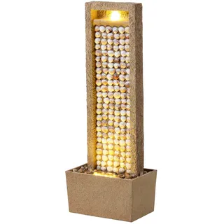 Teamson Home Garten Outdoor Brunnen Hoher Wasserfall mit warmen LED-Lichtern, Coastal Seashell Design, Robustes Polyresin, braunes Finish