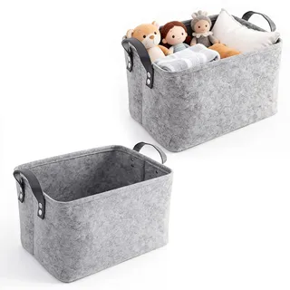 FuYelng 2 Stück Grau Filzkorb mit Griff, 34 X 24 X 20 cm Filz Korb Mode Korb Filz Filzkorb Aufbewahrung Aufbewahrungskorb Filzbox Aufbewahrung, für Kleidung Toilettenartikel Babyartikel Bücher