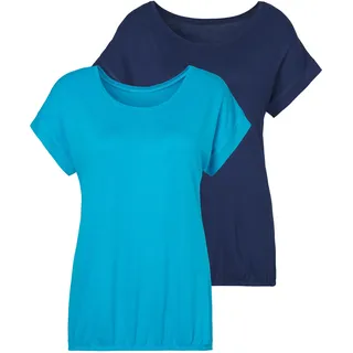VIVANCE Kurzarmshirt »mit Gummizug im Bund« 2er-Pack, aus weichem Viskose-Stretch, blau