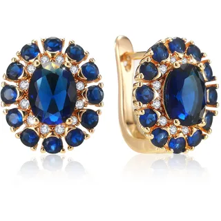 Richapex Gold Ohrringe Damen 18k Gold Cerolen Ohrringe für Damen Klein Huggie Hoop Elegant Diamant Silber Hängend Reifen Ohringe Stecker Zirkonia (Blau)