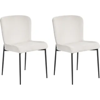 BELIANI Esszimmerstuhl 2er Set Cremeweiß Stoffbezug Gestrickt mit Schwarzen Metallbeinen Skandi Modern Wohnzimmer Essbereich Flur Ausstattung Möbel - Weiß, Schwarz
