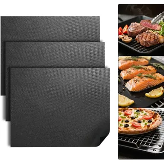 BBQ Grillmatte für Gasgrill 3er Set, 50 x 40 cm Ofenmatte Backofen Grillfolie für Holzkohlegrill, Elektronischen Grill, Hitzebeständig & Zuschneidbar Backpapier Wiederverwendbar für Gas, Grills