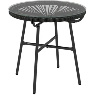 Outsunny Balkontisch, Schwarz, Metall, PE Rattan , Kunststoff , 50x50x50 cm , Gartenmöbel, Gartentische, Balkontische