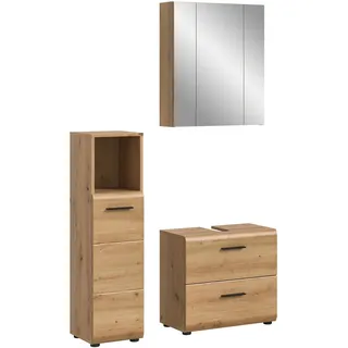 xonox.home – 3 TLG. Badezimmerkombination Ice 105x185x30 cm in Korpus und Front Artisan Oak Nachbildung – Hochwertige Badmöbel-Kombi – modern, pflegeleicht & edel
