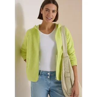 Kapuzenplüschjacke CECIL, Damen, Gr. XL (44), grün (citrin grün), Jersey, Obermaterial: 100% Polyester, unifarben, hüftlang, Jacken Kapuzenplüschjacke, weiche Teddy-Qualität, mit Kapuze