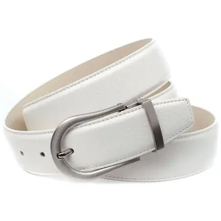 Anthoni Crown Ledergürtel in weiß mit matter silberfarbener Dornschließe, weiß