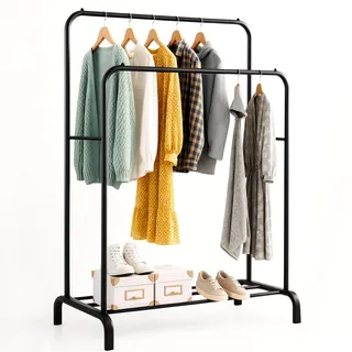 edihome, Kleiderständer, Kleiderstange, Doppelt, 110 x 150 x 54 cm, Schuhregal, Metallisch, Stabil, Clothes Rack, Klamotten Ständer, Clothes Organizer (Schwarz)
