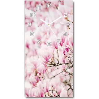Wanduhr aus Glas – 30x60 cm - Glasbild - Glasuhr - Gehärtetes Glas -Magnolie Blumen - Rosa