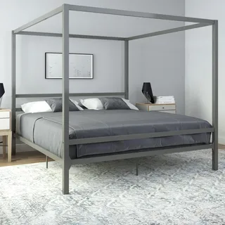 DHP Modern Canopy Gunmetal Gray Metal Bed Superking