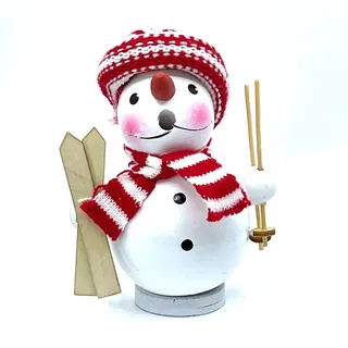 Kaladia - Rauchmann/Räucherfigur aus Holz - für Räucherkerzen Größe M - Motiv: Schneemann mit Skiern - Größe: ca. 12 cm