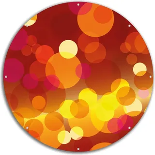 Wallario rundes Outdoor-Poster für Garten oder Balkon, Motiv Rote gelbe und orange Kreise - harmonisches Muster, 60 cm Durchmesser - Rot