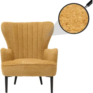 Lounge-Sessel HWC-K37, Cocktail-/Ohrensessel Polsterstuhl Retro Vintage Stoff Chenille (500g/m2) gelb - Gelb