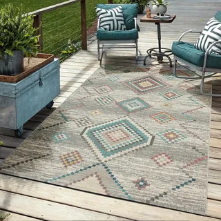 Mia's Teppiche Bliss robuster Outdoor Teppich, modernes Design, Wetterfest & UV-beständig, für Balkon, Terrasse und Wintergarten Aber auch für Küche oder Esszimmer geeignet in Creme, 120 x 170 cm
