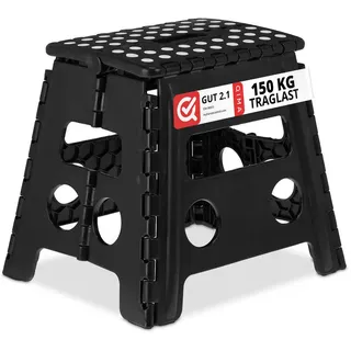 Relaxdays Klapphocker , Schwarz , Kunststoff, Textil , 37x30x31 cm , Gartenmöbel, Gartensessel, Gartenhocker