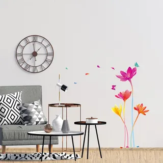 Ambiance Sticker Wandaufkleber-Dekorationsklebstoffe Regenbogenblumen und Schmetterlinge Wandtattoo für Baby, Kinderzimmer und Wohnzimmer - H70 x L50 cm