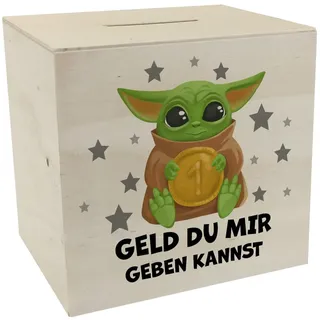 Baby-Alien Spardose aus Holz mit Spruch Geld du Mir geben Kannst EIN lustiges Sparschwein für Science-Fiction-Fans Alien Baby niedliche Sparbüchse Kinder Kinderzimmer Dekoration